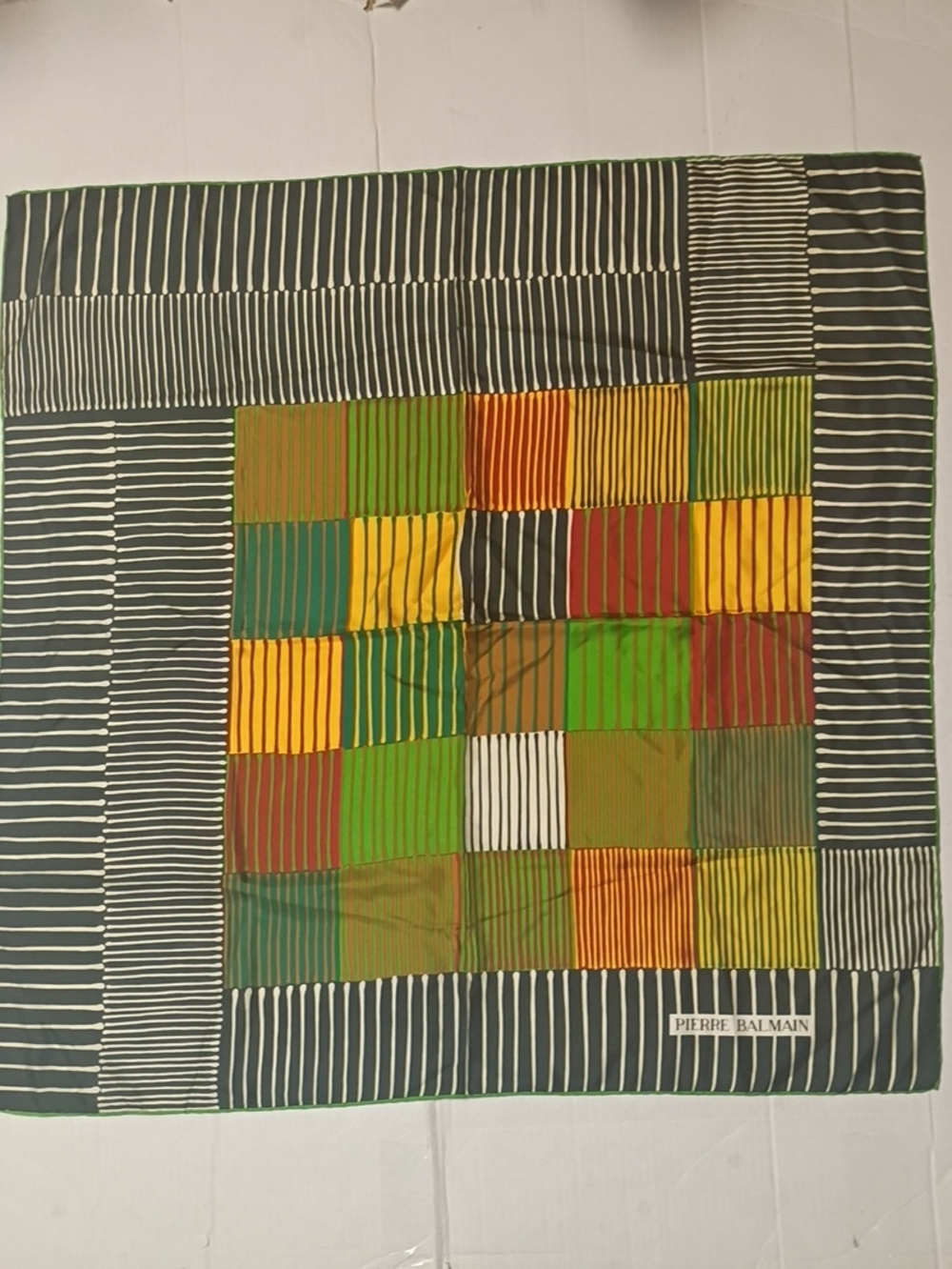 ❤️AMAZING PIERRE BALMAIN Multi-Color Striped Silk Scarf Shawl 30.5x31